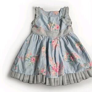 Mila & Emma Dress Cottagecore Frilly Blue Floral Girls Size 2T Mesh Flowy Summer